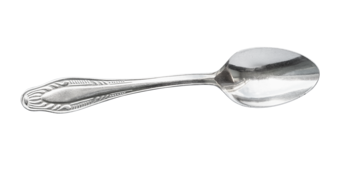 top view of steel coffee spoon cutout on white background