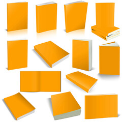 Thirteen Paperback books blank Orange template for presentation layouts and design.