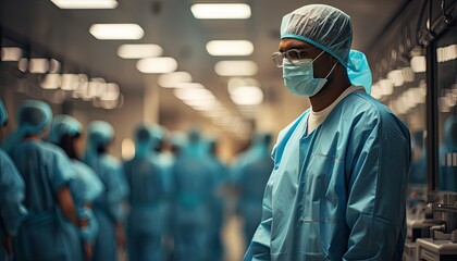 Surgeons in operating room at hospital. Medical healthcare and doctor staff service.