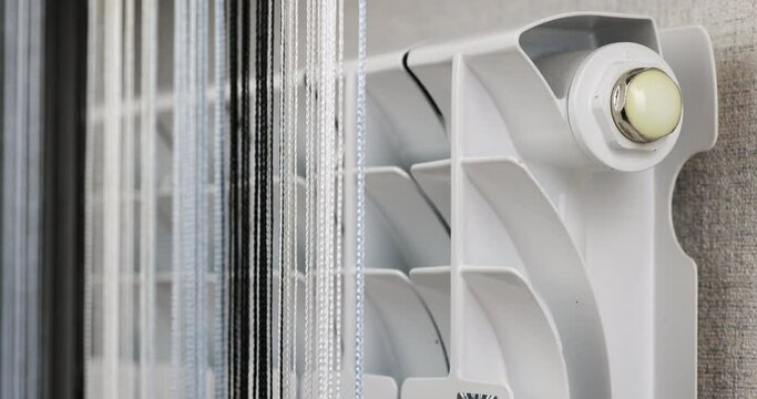 Heated Air from white Heating Radiator. Comfort Temperature, Heat Home. Effectiveness Bimetallic Radiator. Heat Supply Season Concept. 
