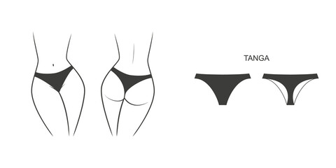 Silhouette of a female figure in a panties - front and back view. Illustration on transparent background