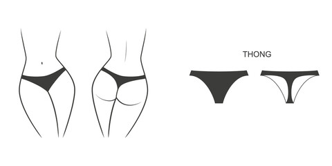 Silhouette of a female figure in a panties - front and back view. Illustration on transparent background