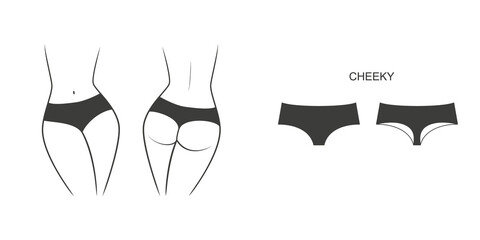Silhouette of a female figure in a panties - front and back view. Illustration on transparent background