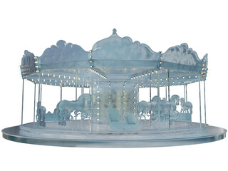 A 3d rendered illustration of a frozen carousel with white lights isolated on a transparent background.   © HWWO Stock