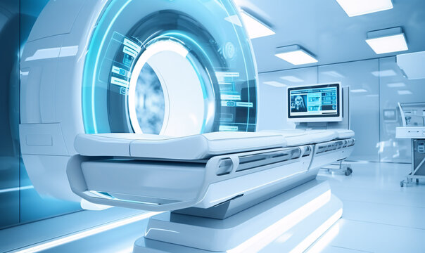 Advanced x-ray scan medical diagnosis machine at hospital health care lab. 3d rendering Ai