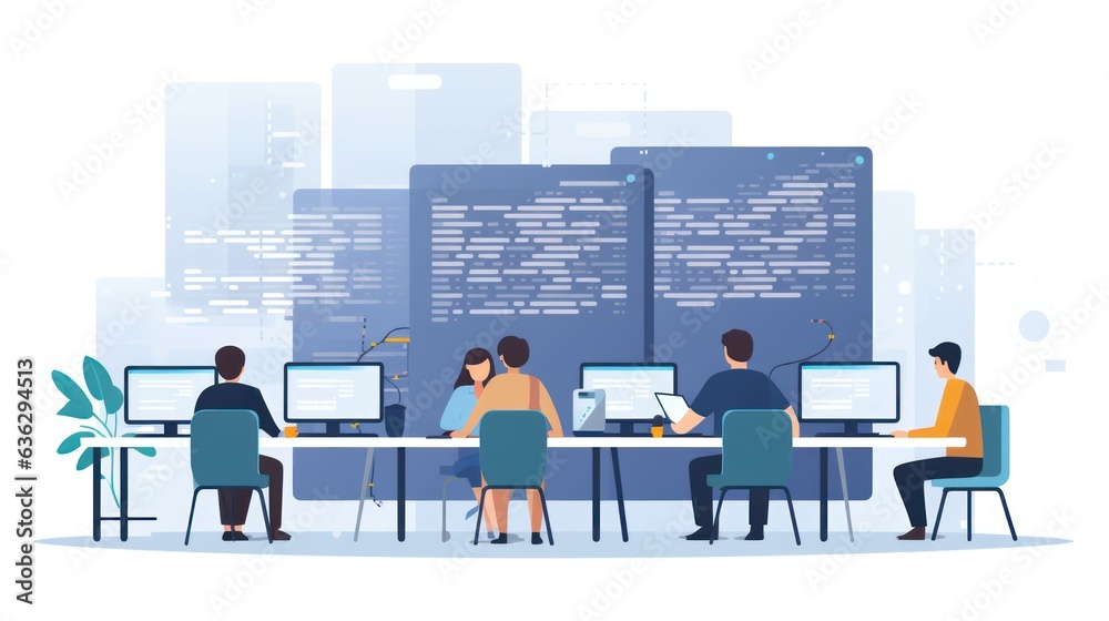 Wall mural people sitting in front of the computer and write computer code