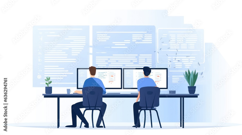 Wall mural people sitting in front of the computer and write computer code