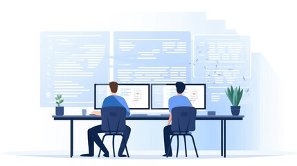 Obraz premium People sitting in front of the computer and write computer code