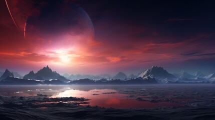 sunrise over the mountains. Generative AI