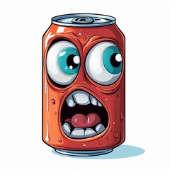 Soda can with eyes mouth cartoon style. AI generated