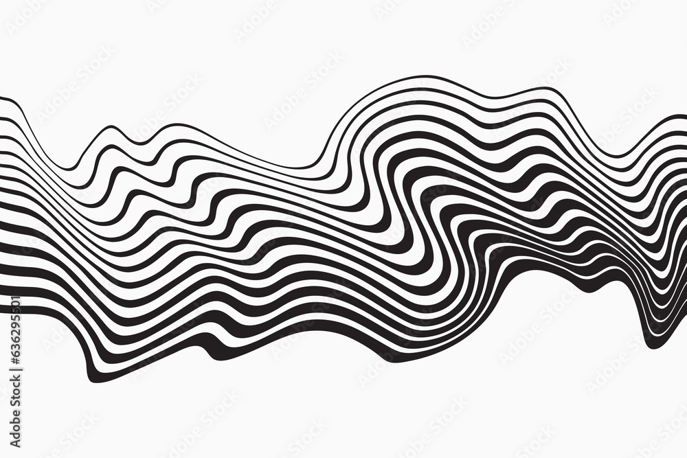 Aufkleber Vector seamless pattern with curve stripe. Black and white stripes as abstract waves for a textured pattern on the background.