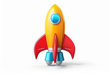 Fototapeta na wymiar 3D render colorful metallic cartoon rocket illustration isolated on white background