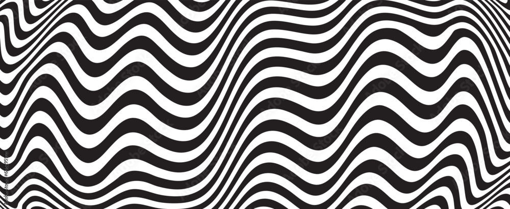 Aufkleber Vector seamless pattern with curve stripe. Black and white stripes as abstract waves for a textured pattern on the background.