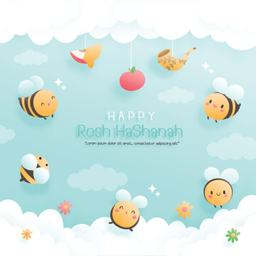 Happy Rosh Hashanah papercut style. VEctor illustration