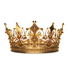 Golden crown isolated on white, transparent background, PNG
