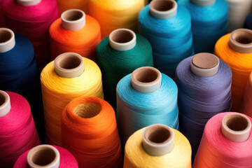 Vibrant spools of thread showcasing a rainbow of colors