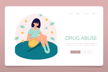 Drug addiction concept female person suffer from drug abuseweb landing banner