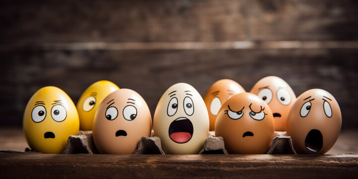 eggs on wooden table, eggs on wooden background, painted eggs