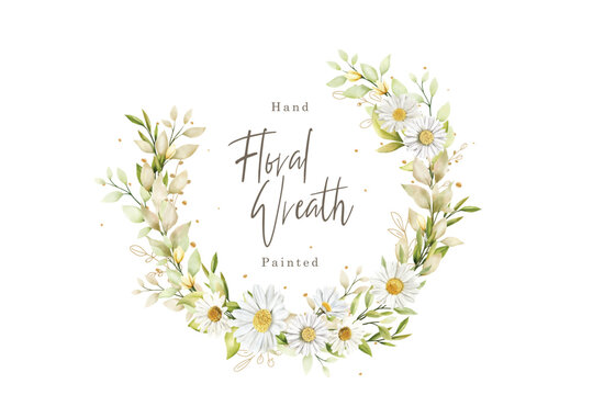 watercolor white daisy wreath illustration