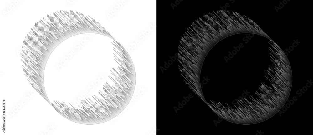 Poster Art lines in circle as creative icon or logo. Black shape on a white background and the same white shape on the black side.