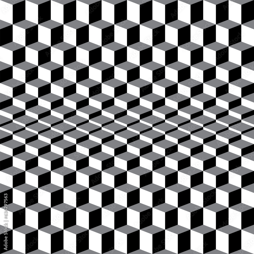 Poster Psychedelic abstract seamless geometric pattern with cubes.