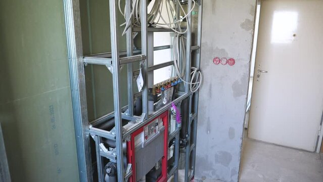 Construction site, installation of a sanitary system - modular construction