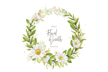 Obraz premium watercolor white daisy wreath illustration