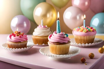 birthday cupcake with candle GENERATIVE AI