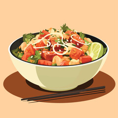 Hawaiian poke bowl vector flat minimalistic isolated illustration