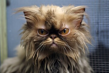 angry ugly cat with messy hair