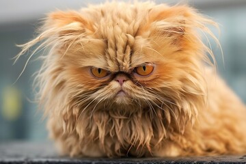 angry ugly cat with messy hair