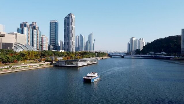 Aerial View of Autumn Naru Park, Centum City, Busan, South korea, Asia