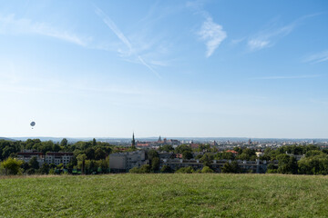 Krakow panorama from Krakus Mound, Kopiec Kraka, Krakusa or Krak Mound in Kraków, Poland. Scenic landscape view of historic Cracow city. - obrazy, fototapety, plakaty
