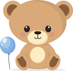 set of cute teddy bears, teddy bears are playing blue balloons