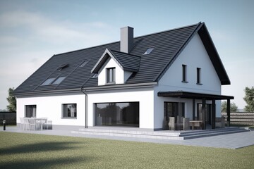 3D model of a detached family house with comfortable living. Generative AI