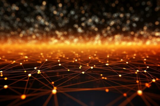 High-tech orange background showcasing futuristic digital connectivity with network lines. Generative AI