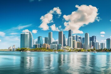Stunning Miami skyline with picturesque views of buildings, skyscrapers, and clouds overhead. Generative AI