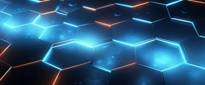 Anamorphic video hexagon grid background. Digital cyberspace abstract.