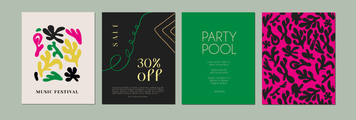 Abstract universal art templates. Suitable for poster, greeting and business card, invitation, flyer, banner, brochure, email header, post in social networks, advertising, events and page cover.