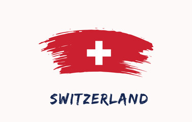 Switzerland brush painted national country flag Painted texture white background National day or Independence day design for celebration Vector illustration