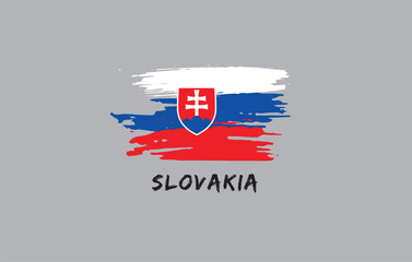 Slovakia brush painted national country flag Painted texture white background National day or Independence day design for celebration Vector illustration