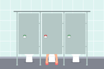 Public Toilet doors. Closed and opened toilet doors for men and women visitors.Vector illustration