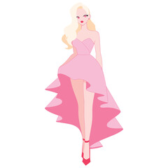 Obraz na płótnie Canvas Beautiful Blonde Girl Wearing Pink Dress Vector