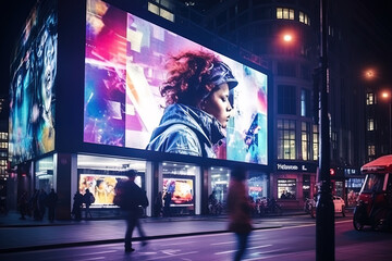 Bright billboard frame located in the urban landscape, open canvas for creativity and promotion - obrazy, fototapety, plakaty