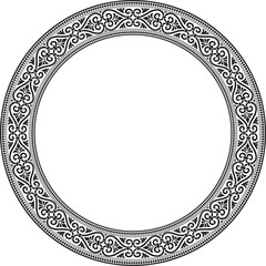 Vector black monochrome round ornament ring of ancient Greece. Classic pattern frame border Roman Empire..