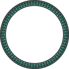 Vector round, turquoise and black Greek frame. Classic meander ornament. Border Ancient Greece, Roman Empire.