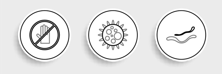 Set line Ebola virus disease, No handshake and Virus icon. Vector