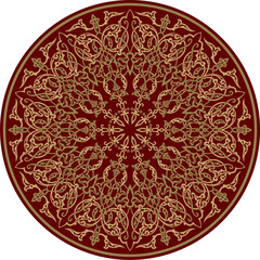 Vector gold with red Turkish classic circle ornament. muslim round pattern for the mosque..