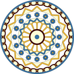 Vector colored round ancient persian ornament. National Iranian circle of ancient civilization..