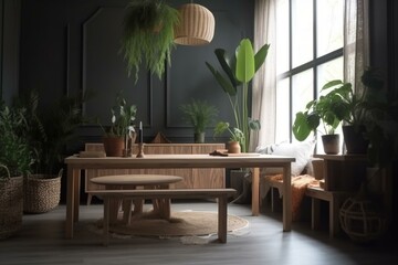 Interior decor and plants in a comfortable room. Generative AI